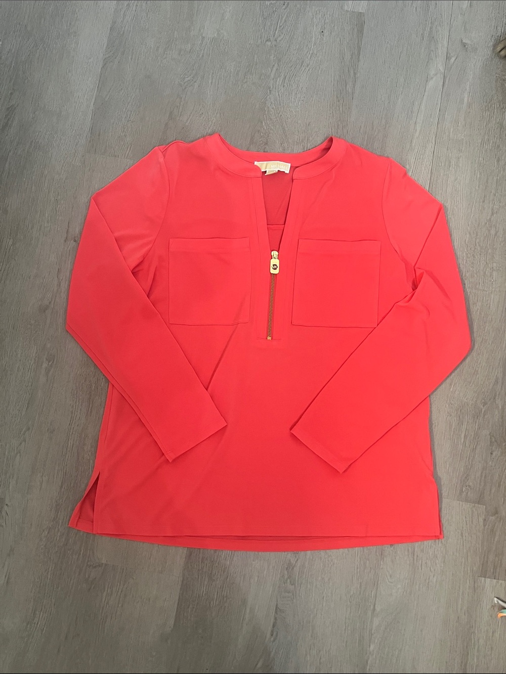 Michael Kors Bright Red Long Sleeve Zip-Pocket Top